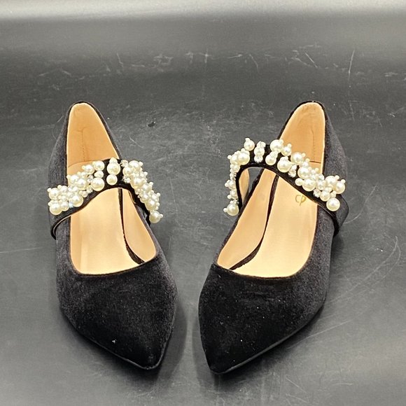 XYD Black Pointed Toe Slip On Mary Jane Flats - Picture 3 of 10